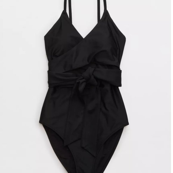 NWT Aerie Wrap One Piece Swimsuit in Black - Picture 2 of 3